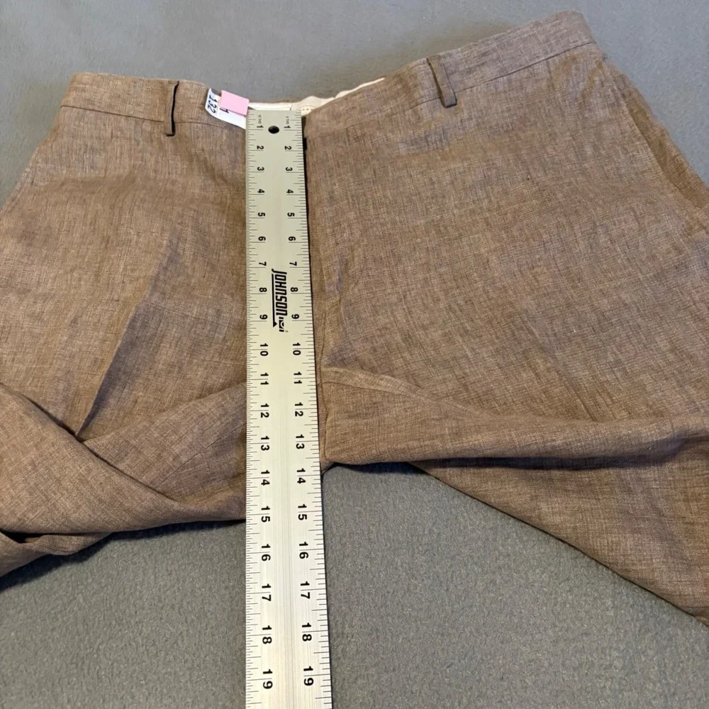 Joseph Abboud Dress Pants Mens 42x28 Tan 100% Linen Leomaster Italian Fabric